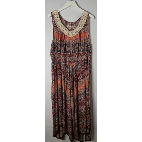 Billabong Women Dress Rayon Lace Trim Maxi Size XXL Boho Hippie Beach FLAW - Picture 1 of 11